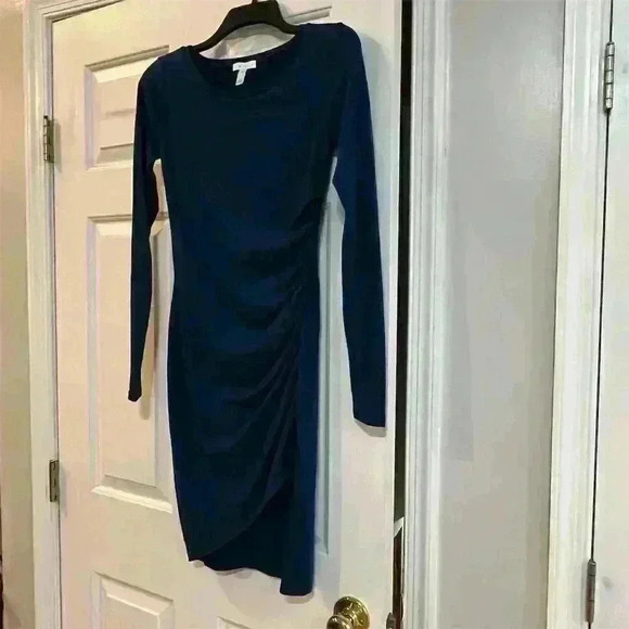 Leith Women's XS Blue Ruched Long Sleeve Knee Length Dress - Picture 2 of 5